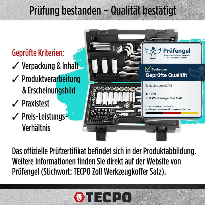 TECPO 300383 Zoll Werkzeug Satz Harley Steckschlüssel Nüsse Grössen Nuss Set Ratschenkasten