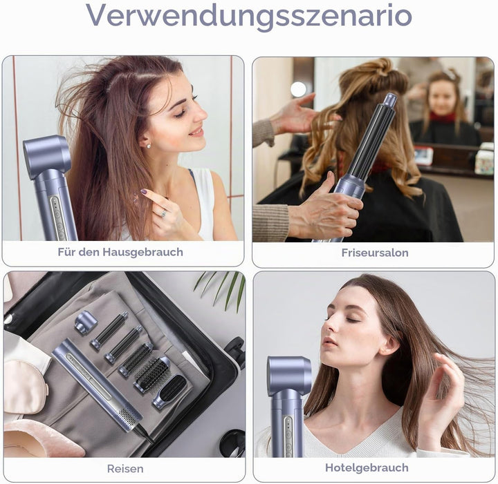 Hairstyler Set, Warmluftbürste Set, 6 in 1 Air styler, Haarstyler mit Lockenstab, 110000 RPM, Negati