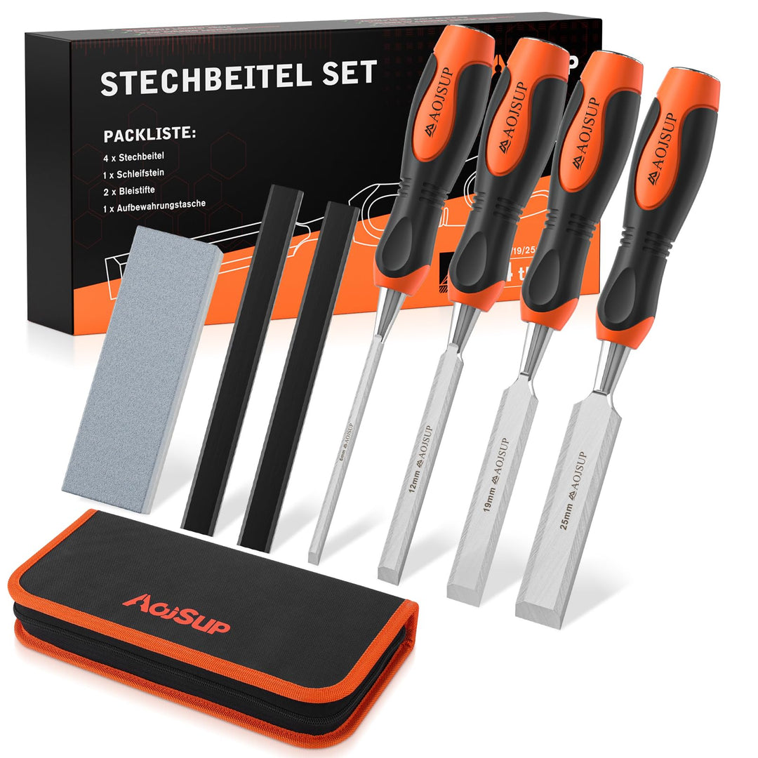 AojSup Profi Stechbeitel Set für Holz, Stechbeitel Set enthält 4x Stechbeitel (6mm, 12mm,19mm, 25mm)