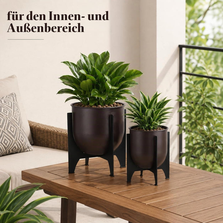 TRIROCKS 2er Set Blumentöpfe mit Metallständer 28/22cm Modern Indoor & Outdoor Pflanzgefässe für Woh