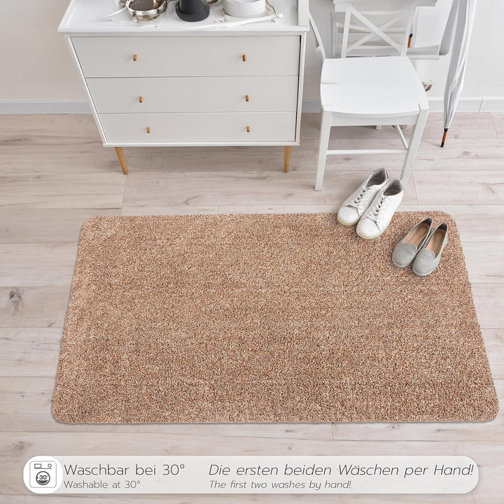 Astra Schmutzfangmatte innen waschbar 80x120 cm – Sauberlaufmatte beige 100% Baumwolle Türmatte - En