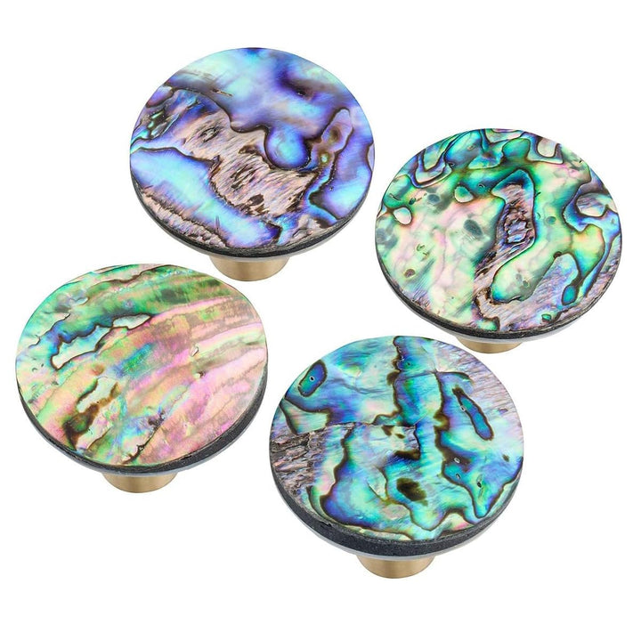 mookaitedecor Satz von 4 Runde Form Abalone Shell Cabinet Knobs mit Schrauben, dekorative Stein zieh