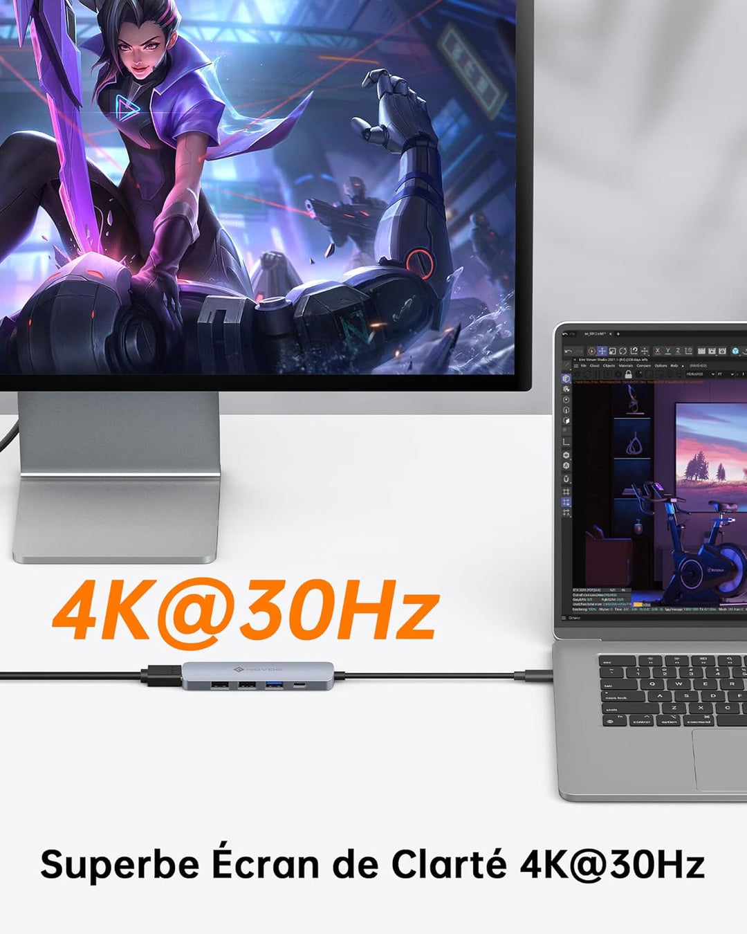 NOVOO 5-in-1 USB-C-Hub, Adapter USB C auf HDMI 4K, Aufladen 100 W PD, USB-C auf USB x 3, USB C Adapt