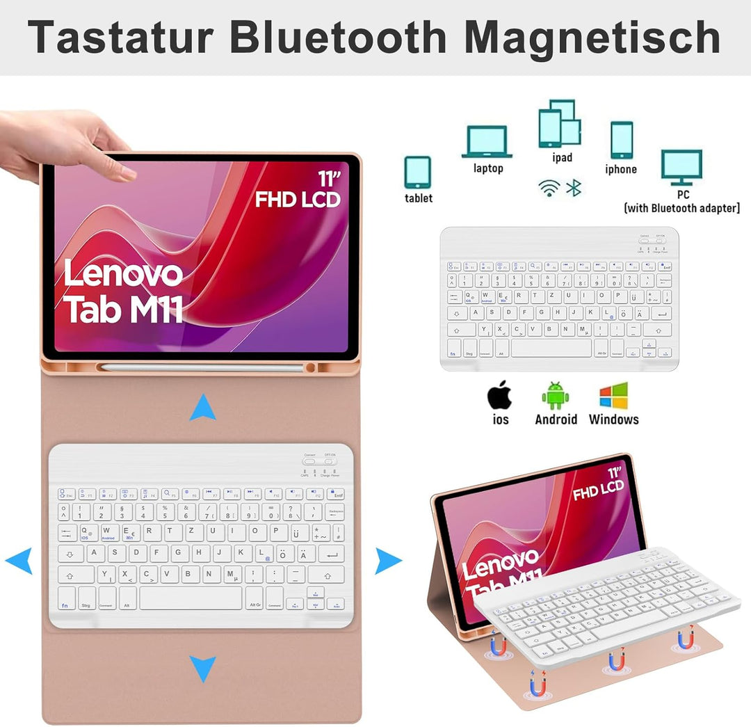 WINCHKING Tastatur Hülle für Lenovo Tab M11 11 Zoll 2024, Tastatur für Lenovo Tab M11 Tablet, Magnet