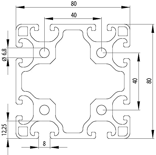 Aluminiumprofil schwarz 80x80L I-Typ Nut 8 (leicht). Aluminium Profil 80x80 Alu Profil 80 x 80 Monta