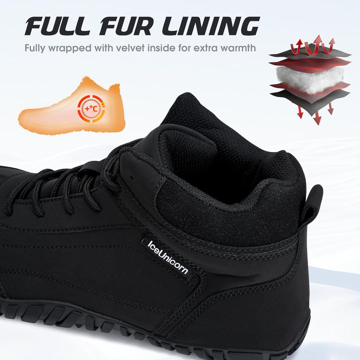 IceUnicorn Barfussschuhe Winter Warm Gefüttert Winterstiefel Winterschuhe Damen Herren 39 EU Leder S
