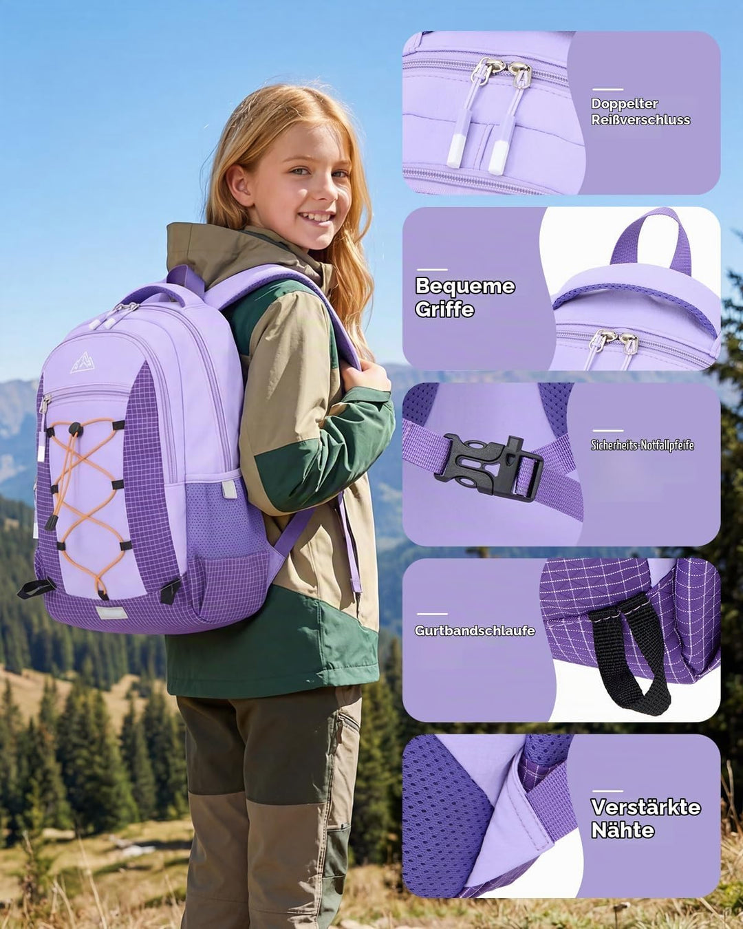 Amythe Outdoor Schulrucksack für Mädchen ab 6 Jahren, Wanderrucksack Kinder 1. - 5. Klasse, Wasserdi
