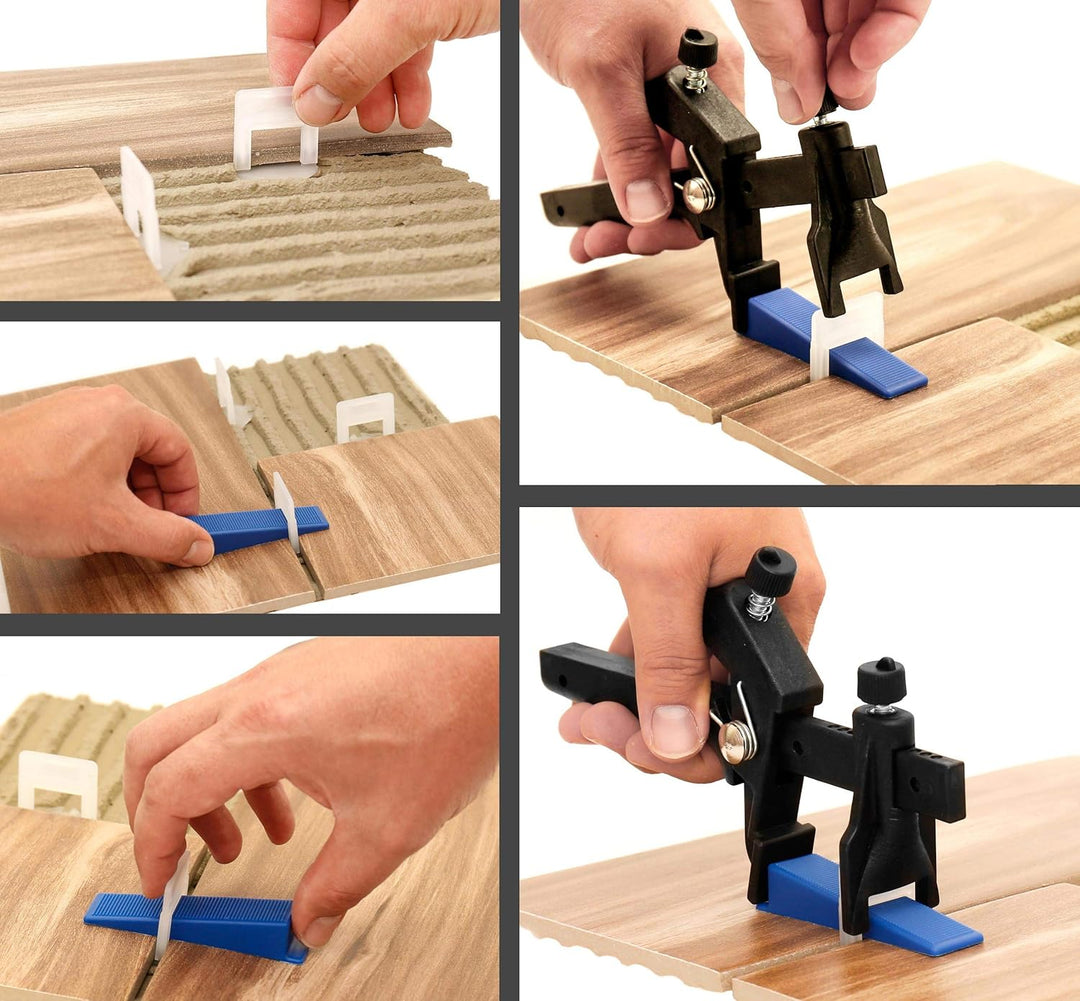 Lantelme Fliesen Nivelliersystem Kit Set mit 100x Zuglaschen 50x Keile 1x Zange Fliesen Verlegehilfe