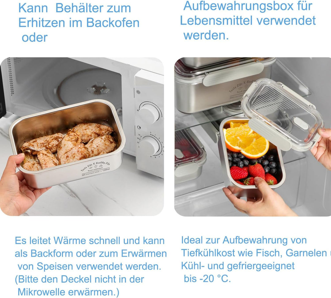 FOLAI 5er set 304-Edelstahl Frischhaltedosen mit deckel Vorratsbehälterset,kühlschrank organizer Auf