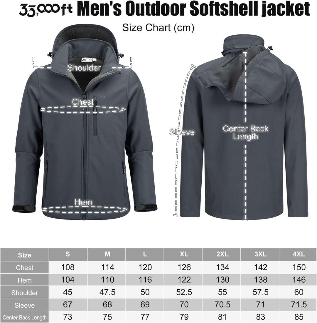 33,000ft Softshelljacke für Herren Wasserdicht Winterjacke Winddicht Warme Fleece Gefüttert Windbrea