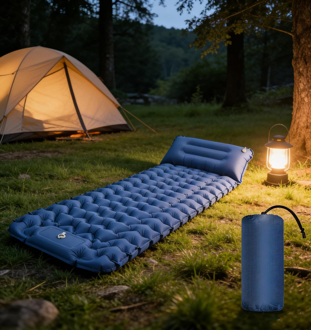 Isomatte Camping, Aufblasbare Isomatte Ultraleicht, Sleeping Isomatte mit Kissen & Fusspumpe, Kompak