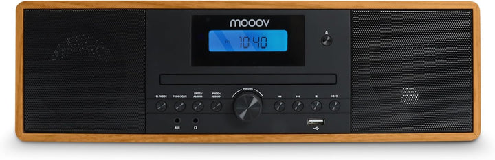 MOOOV 477380 Kabelloses Micro-HiFi-Anlage, Holzoptik, CD-Player, FM-Radio mit Fernbedienung, Micro-H