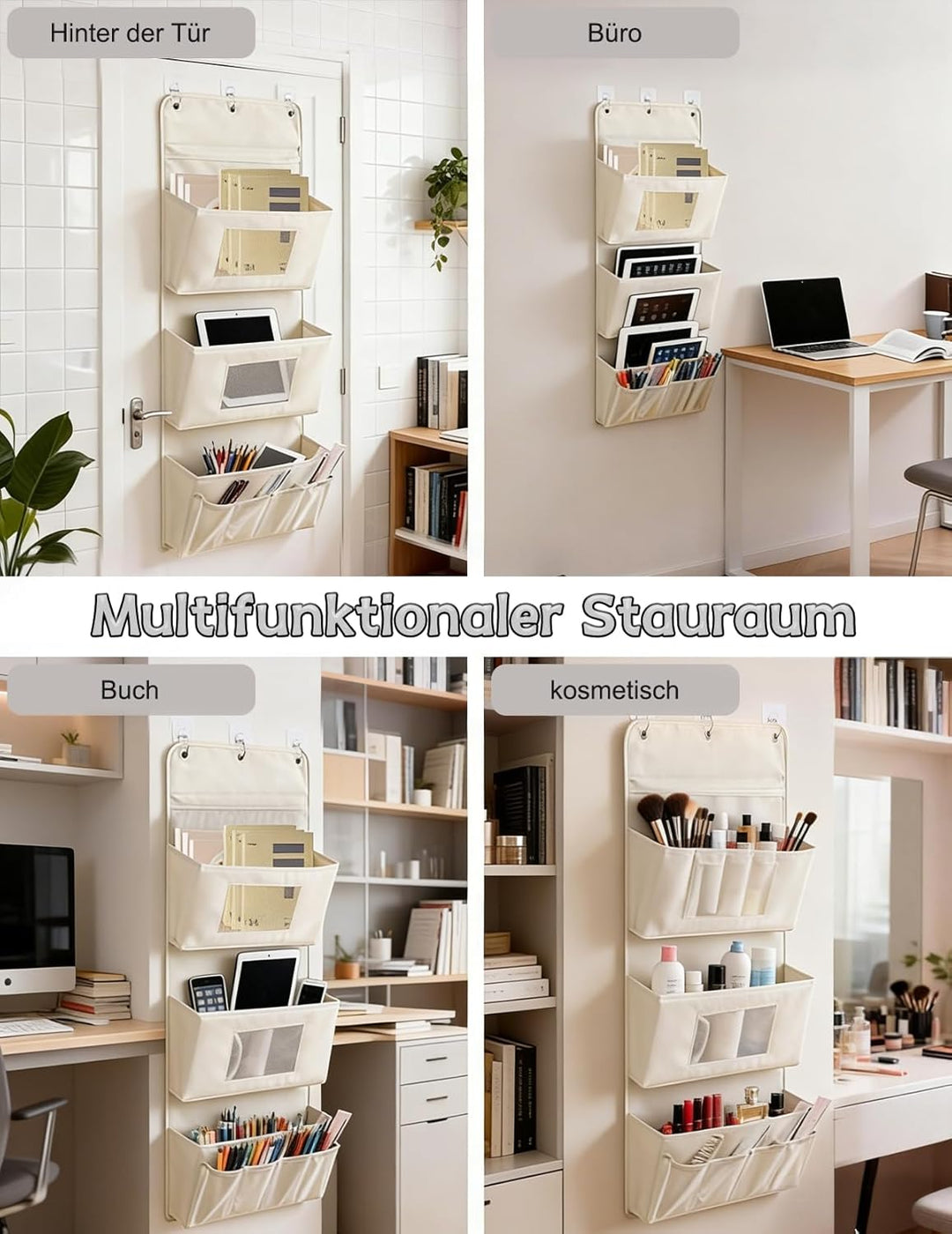 Hängeorganizer 3-Schichten 40x90cm – Faltbarer Wandorganizer aus Oxford-Stoff mit 3 Haken, Tür Organ