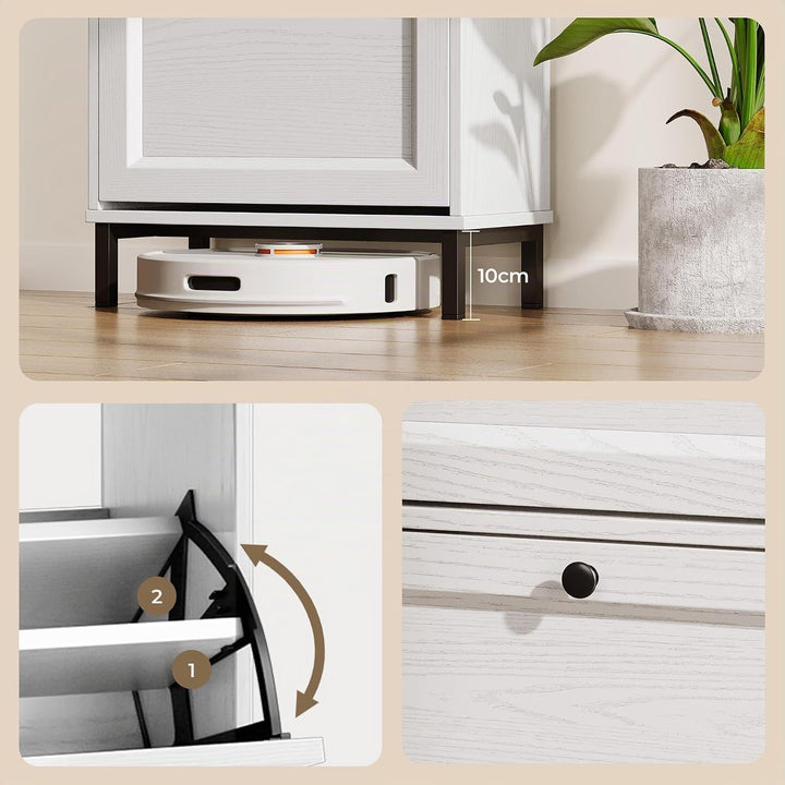 3-Klappen-Schuhschrank, schmaler Holzschrank mit verstellbaren Trennwänden für 14–18 Paar, ideal für
