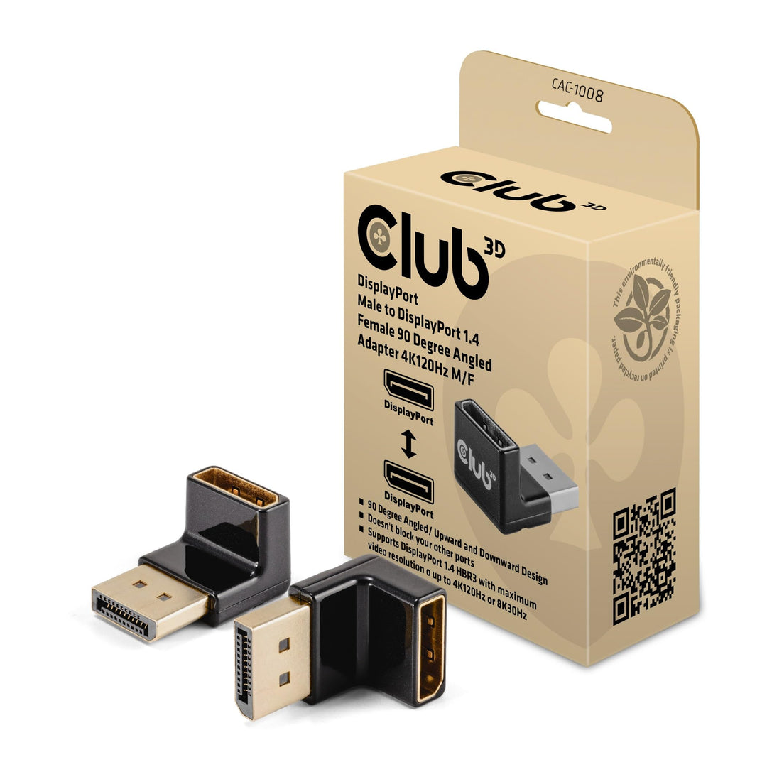 Club3D CAC-1008 DisplayPort Stecker auf DisplayPort 1.4 Buchse 90 Grad abgewinkelter Adapter 4K120Hz