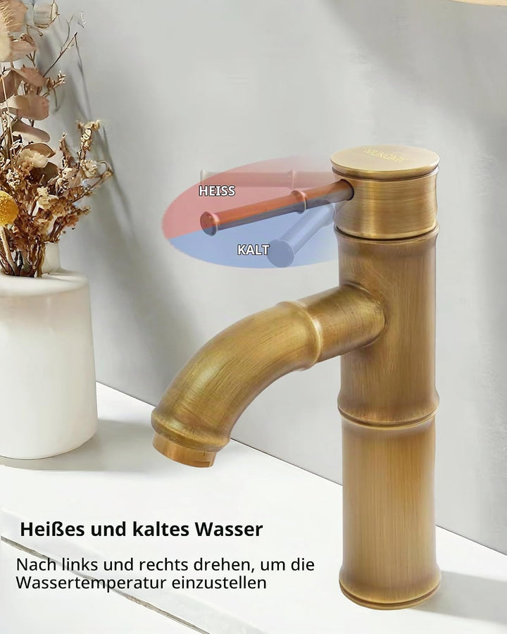 Wasserhahn Bad Messing Antik, Retro Waschtischarmatur Bronze Nostalgie, Einhebel Mischbatterie Kupfe