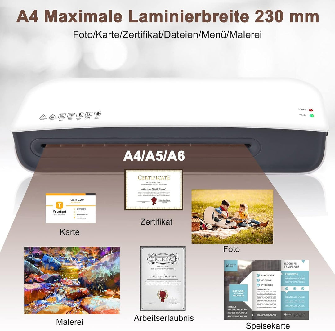 Nigecue Laminiergerät A4, 3 in 1 Laminiermaschine mit 30 Stück A4 A5 A6 Laminierfolien, Laminator mi