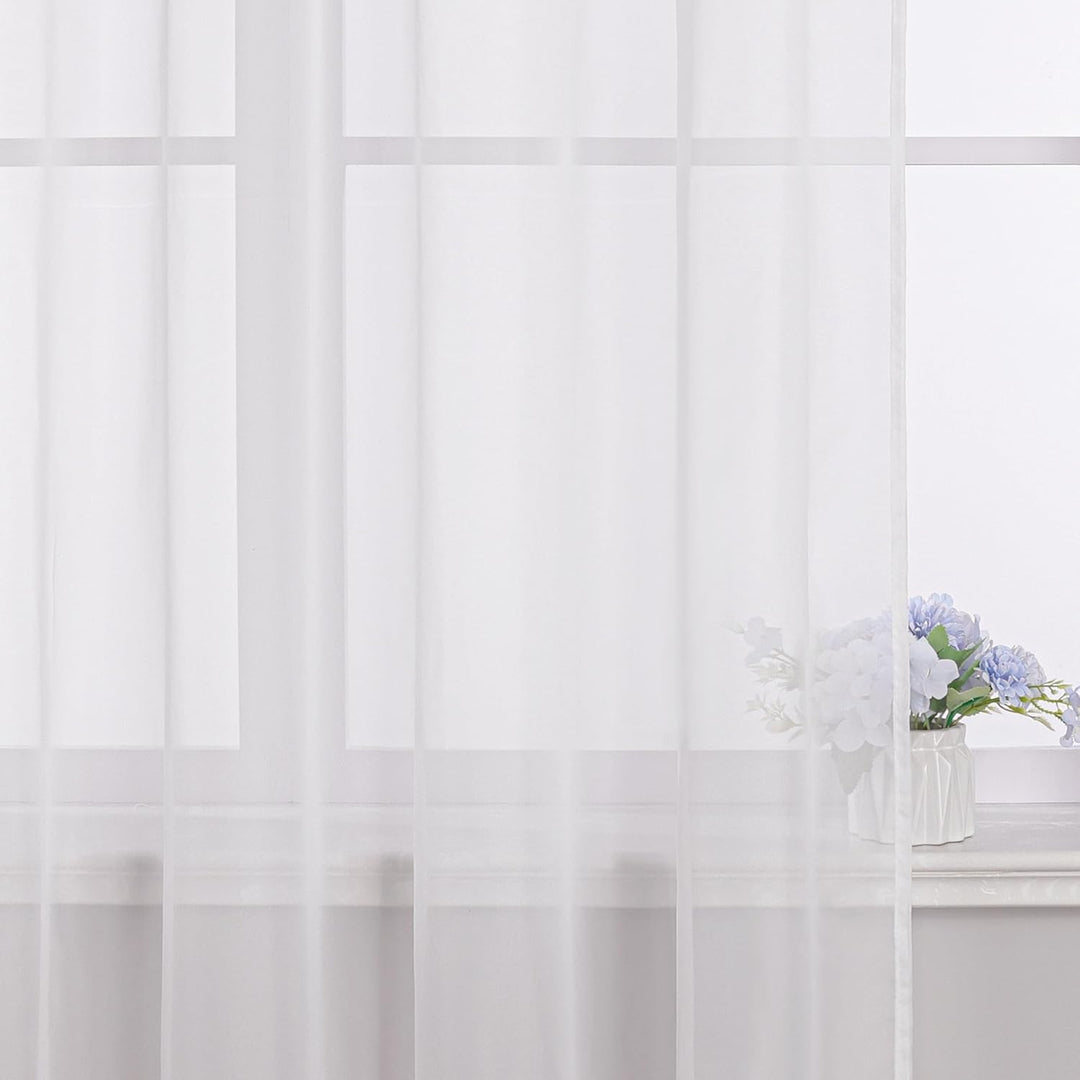 HongYa Stores Voile Gardine Schal Transparenter Vorhang mit Satinband Ösen H/B 145/450 cm Weiss H/B: