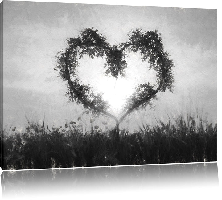 Pixxprint Herz aus Bambus Kunst / 100x70cm Leinwandbild bespannt auf Holzrahmen/Wandbild Kunstdruck