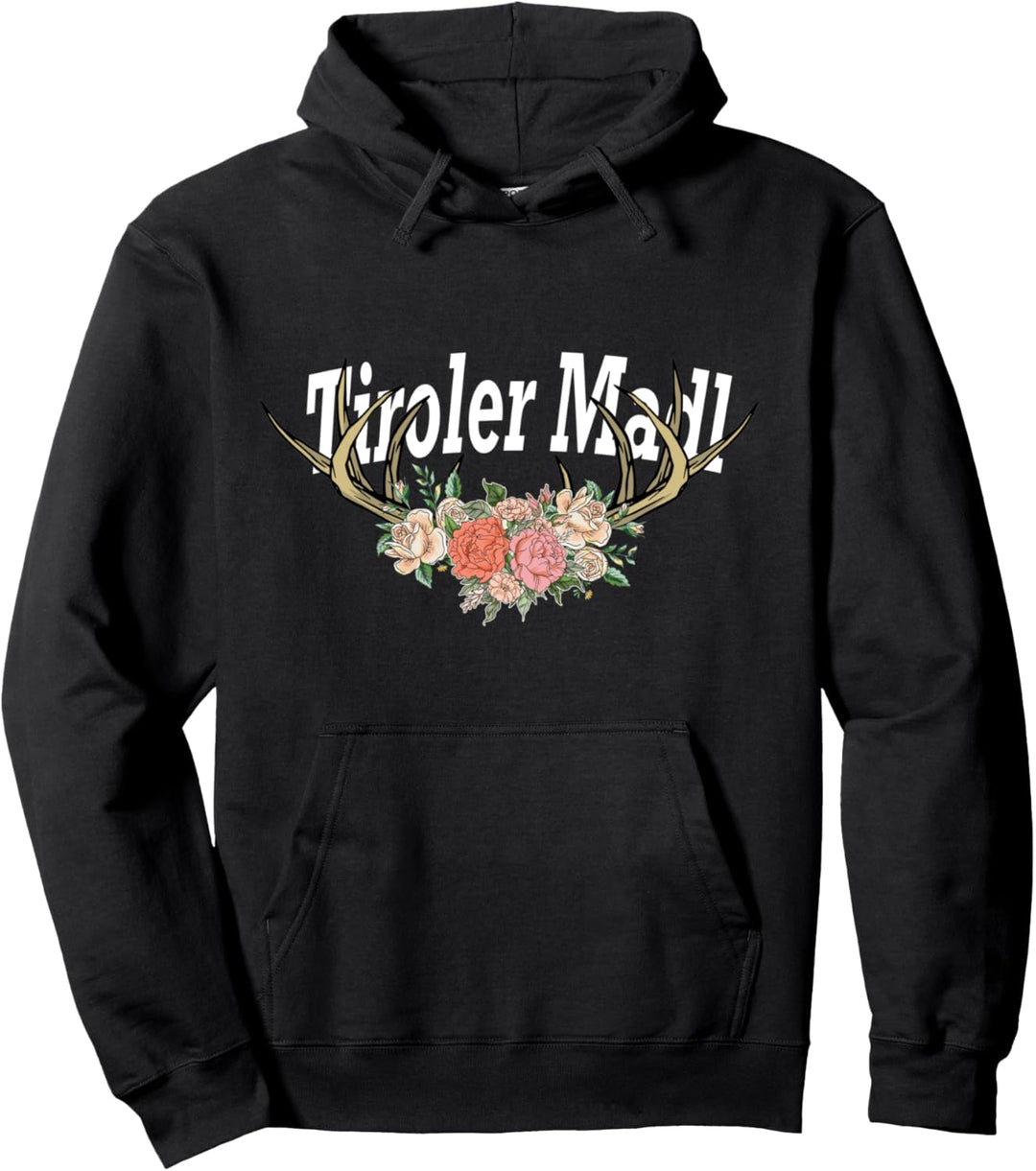 Tirol Shirt Tiroler Madl mit Blumen & Hirschgeweih Frauen Pullover Hoodie