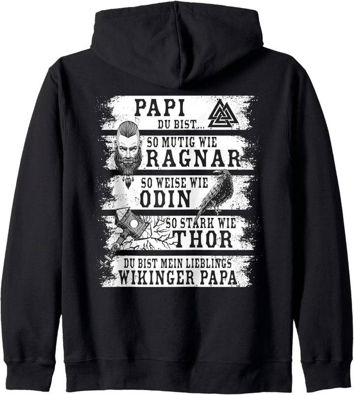 Wikinger Papa Vatertag Retro Viking Dad Spruch (Rückendruck) Kapuzenjacke