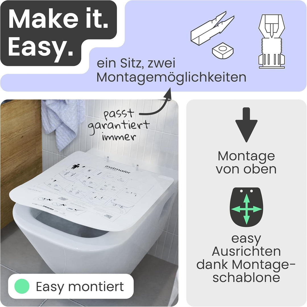 instmaier Helma | Toilettendeckel mit Absenkautomatik | Schwarz | TÜV geprüft | Eckig | Toilettensit