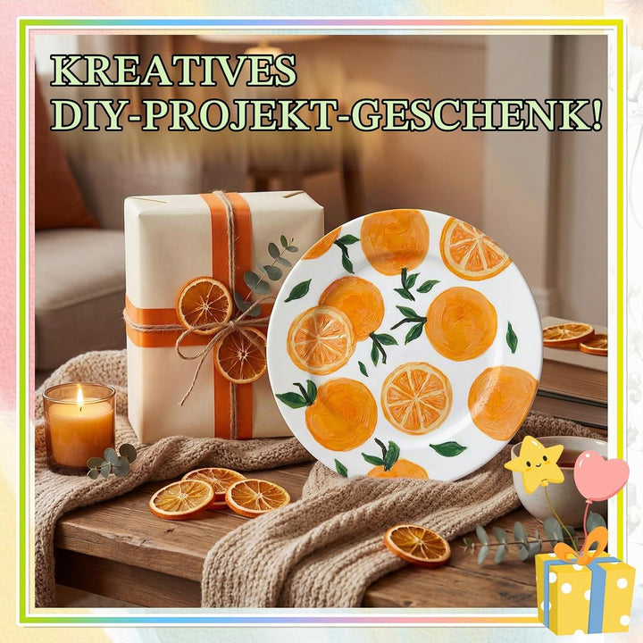 Sinmoe Keramik Bemalen Set Teller zum Bemalen Enthält 4 Porzellanteller 3 Pinsel 12 Acrylfarben 1 Ge
