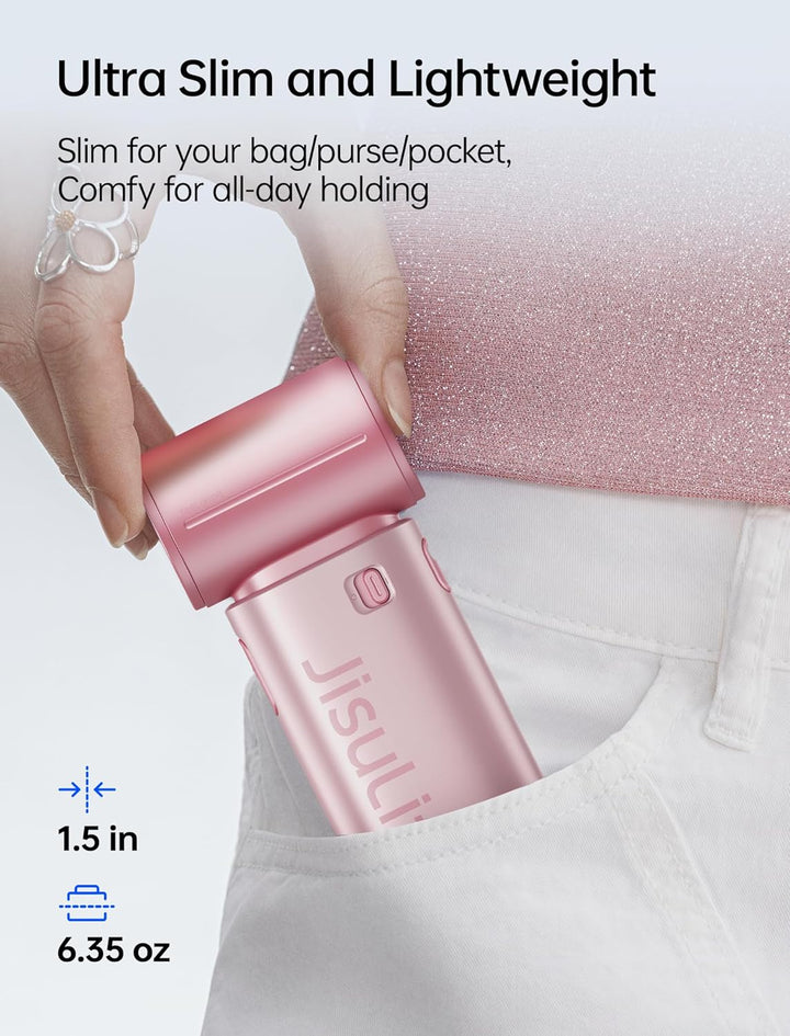 JISULIFE Tragbarer Handventilator 9S, Turbo Power, bis zu 22 Stunden Laufzeit, 5000 mAh Akku, 5-Gang