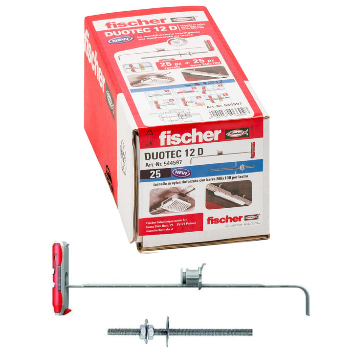 Fischer 544597 Pappdübel Duotec 12 mit Stange M6, grau, 12 mm Con Vite, 12 mm con vite