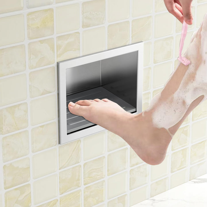 Fussstütze Dusche Versenkte Wandnische aus 304 Edelstahl Nische mit Rutschfest Silikonpads für Rasie