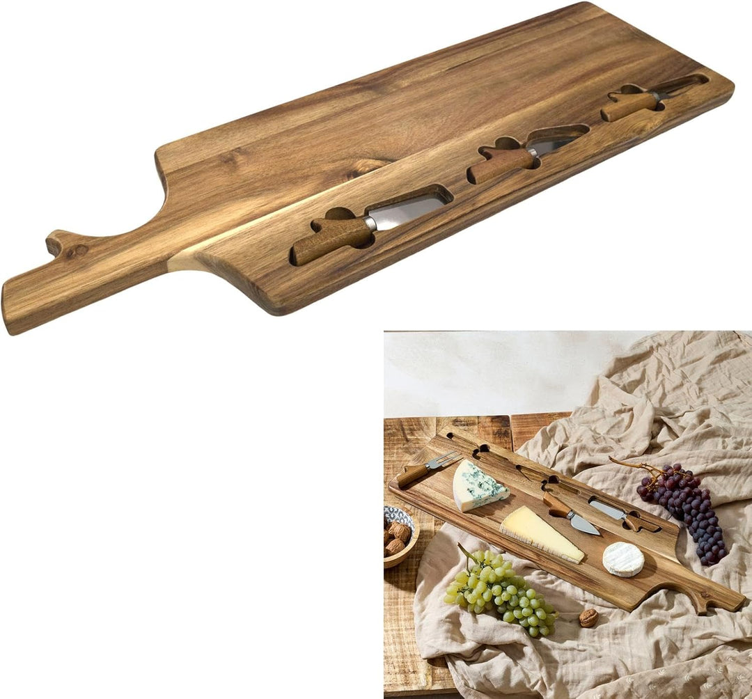 HOME DECO FACTORY, KA0666, Käsebrett aus Akazienholz mit 3 Messern, Elegantes und praktisches Design