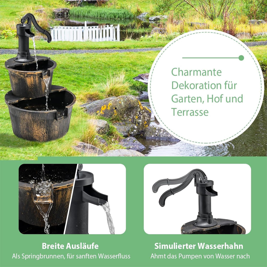 SOARS Gartenbrunnen 2-stufig, Springbrunnen mit Wasserpumpe & einstellbarem Wasserdurchfluss, Wasser