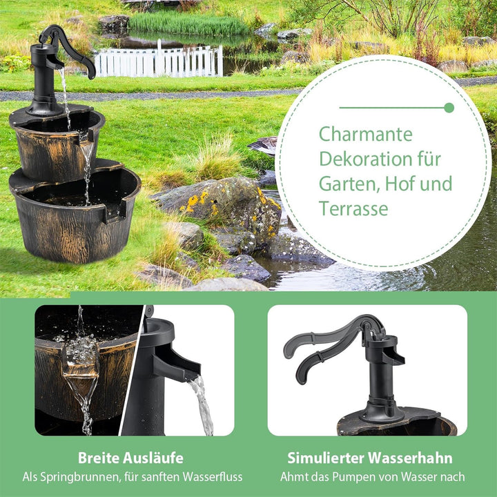 SOARS Gartenbrunnen 2-stufig, Springbrunnen mit Wasserpumpe & einstellbarem Wasserdurchfluss, Wasser