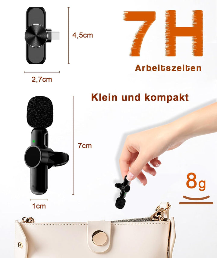 Lavalier Mikrofon Kabellos, Handy USB C Mikrofon für i*Phone iPad Android Handy, Plug and Play Mini