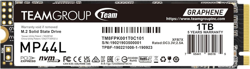 TEAMGROUP MP44L 1TB SLC Cache NVMe 1.4 PCIe Gen 4x4 M.2 2280 Laptop & Desktop SSD (R/W Geschwindigke