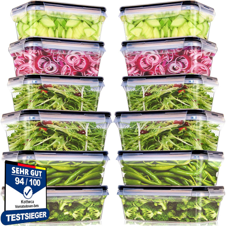 Kottwca Frischhaltedosen mit Deckel Set, 12 Stücke Grosse Kapazität Tupperdosen Set (6 x1000ml + 6 x