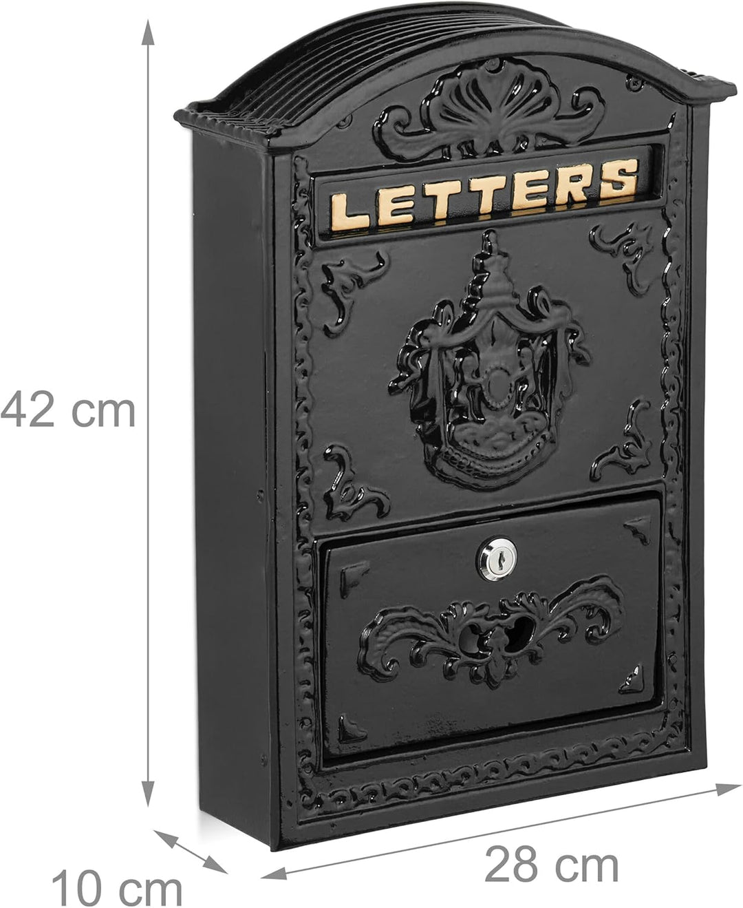 Relaxdays Briefkasten Vintage, verzierter Postkasten, HxBxT: 42 x 28 x 10 cm, A4 Briefschlitz, 2 Sch