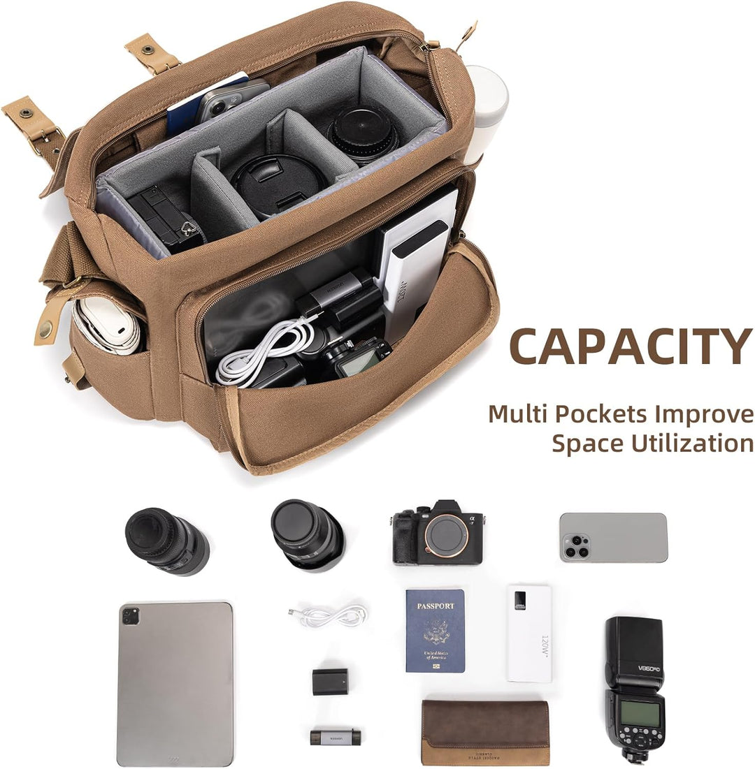 CADeN Kameratasche, Foto Travel Compact Leinwand Vintage Schultertasche Kamera Bag mit Gepolsterter