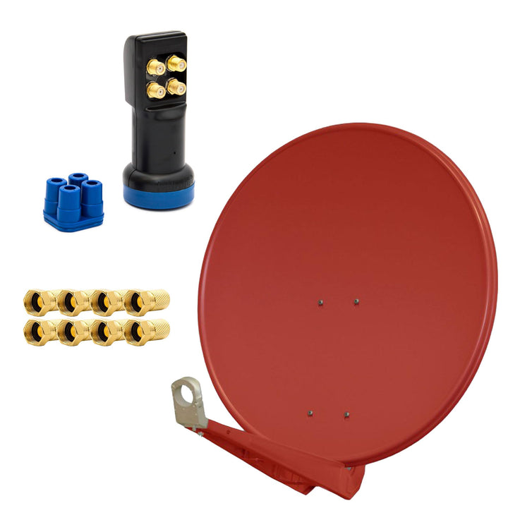 Premium X Deluxe SAT Anlage bis 4 TV Receiver 85cm Satellitenantenne Aluminium Ziegelrot mit LED Qua