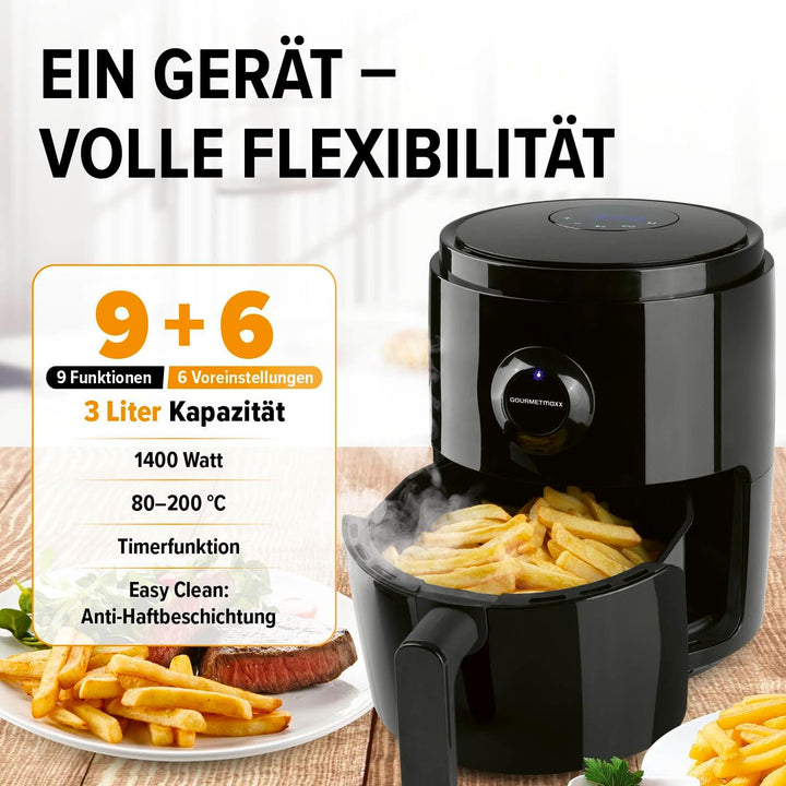 GOURMETmaxx Heissluftfritteuse | 3L Airfryer mit Timer & Touchscreen | Fritteuse mit 8 Funktionen &