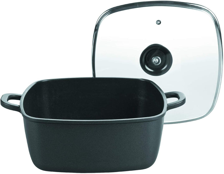 Lacor 25829 Bratentopf mit Glasdeckel 28 cm, Giessen Aluminium, schwarz