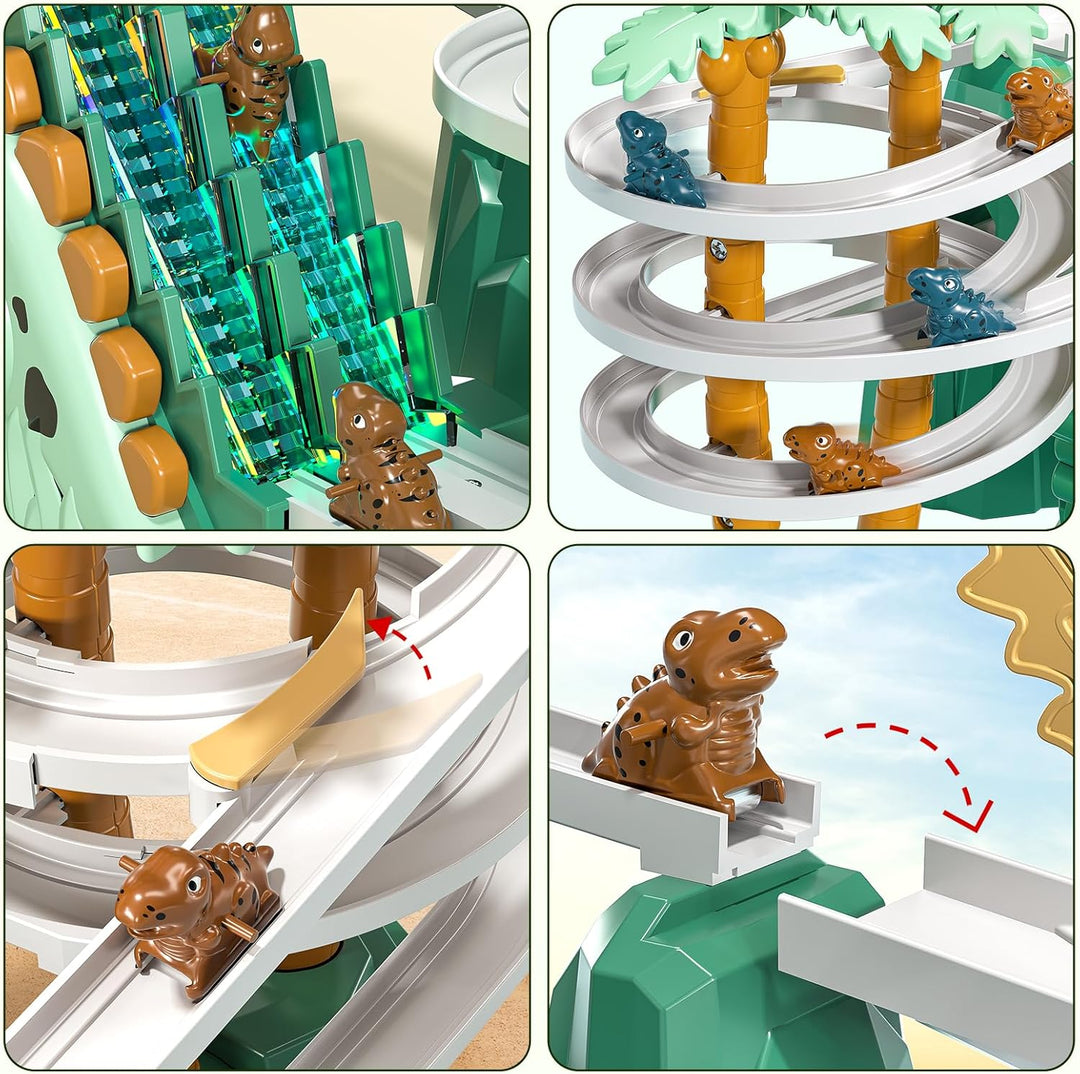 JUKUDAHU Dinosaurier Rennstrecke Spielzeug für Kinder 3-8 Jahre | Kletterrutsche Treppen Spielset, A