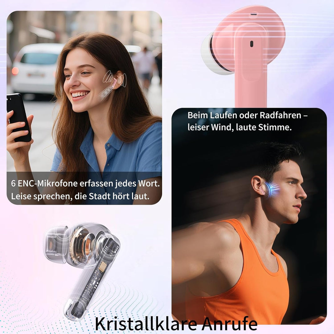 Bluetooth Kopfhörer in Ear, 6 Mikrofone ENC Noise Cancelling für Klarere Anrufe, Kopfhörer Kabellos