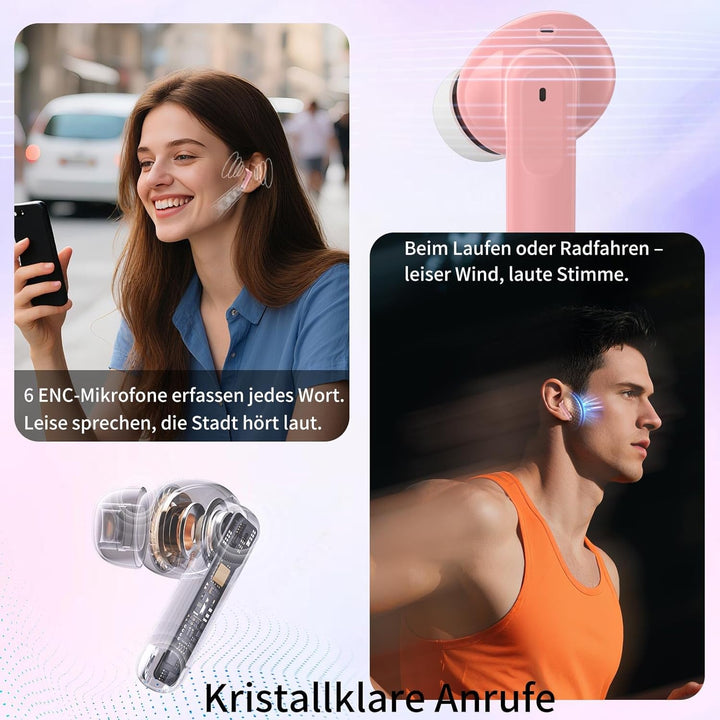 Bluetooth Kopfhörer in Ear, 6 Mikrofone ENC Noise Cancelling für Klarere Anrufe, Kopfhörer Kabellos