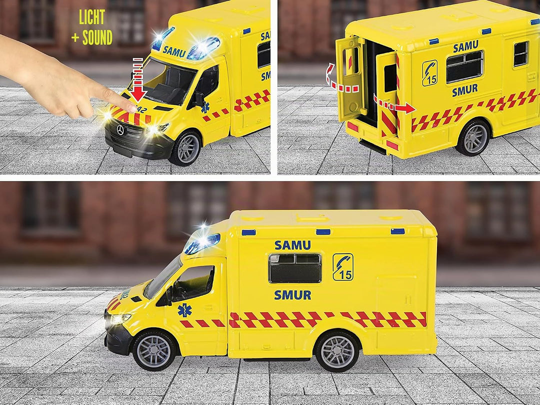 Majorette - Grand Series Mercedes Ambulance 15 cm (Massstab 1:43) Geräusche und Lichter ab 3 Jahren