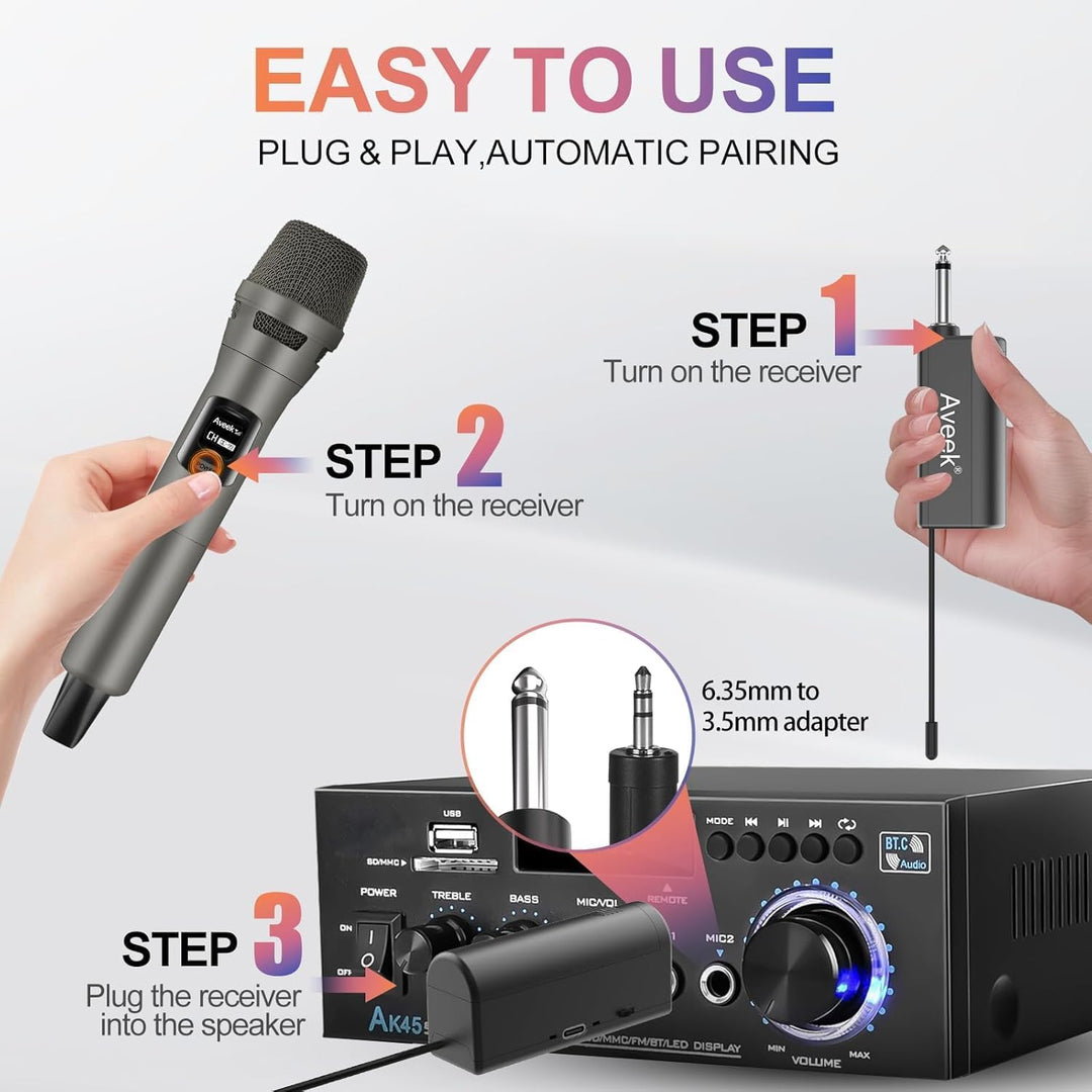 Aveek Funkmikrofon 4er Set, Professionelle Kabelloses Karaoke Mikrofon Set, Wiederaufladbar mit USB-