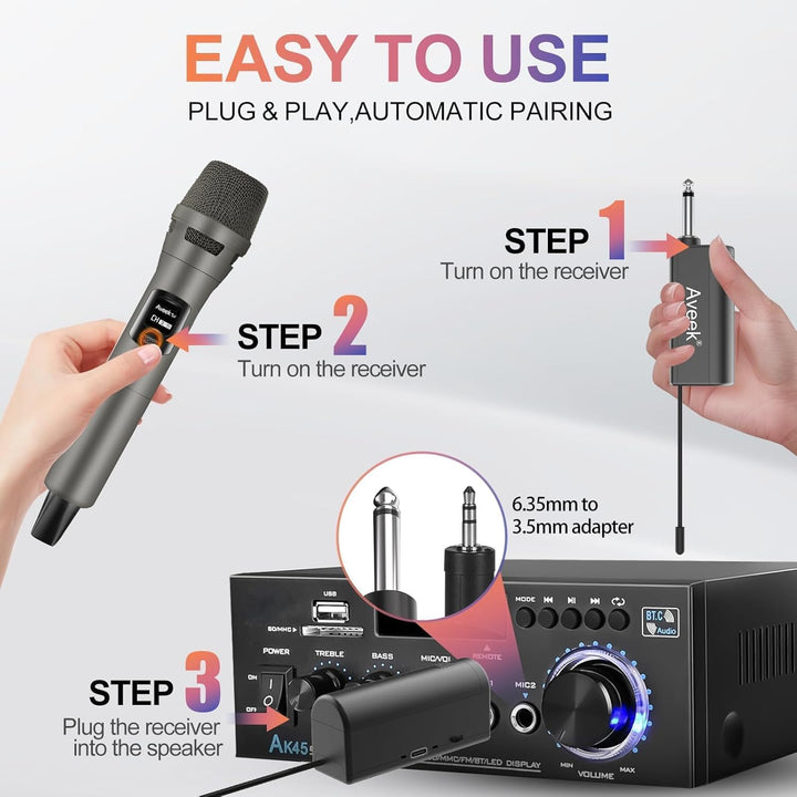 Aveek Funkmikrofon 4er Set, Professionelle Kabelloses Karaoke Mikrofon Set, Wiederaufladbar mit USB-
