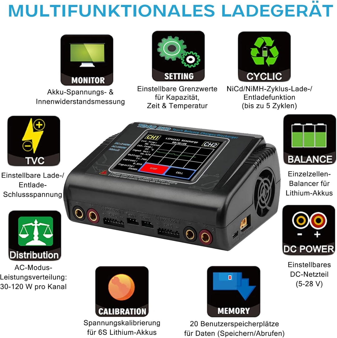 HTRC T240 DUO RC Balance Ladegerät/Entlader für Lilon LiPo LiFe LiHV NiCd NiMH PB Smart Batterie Dua