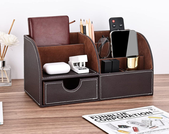 KINGFOM Büro Schreibtisch Organizer Ordnungssystem Tisch Organizer PU Leder Stiftehalter Stiftebox S