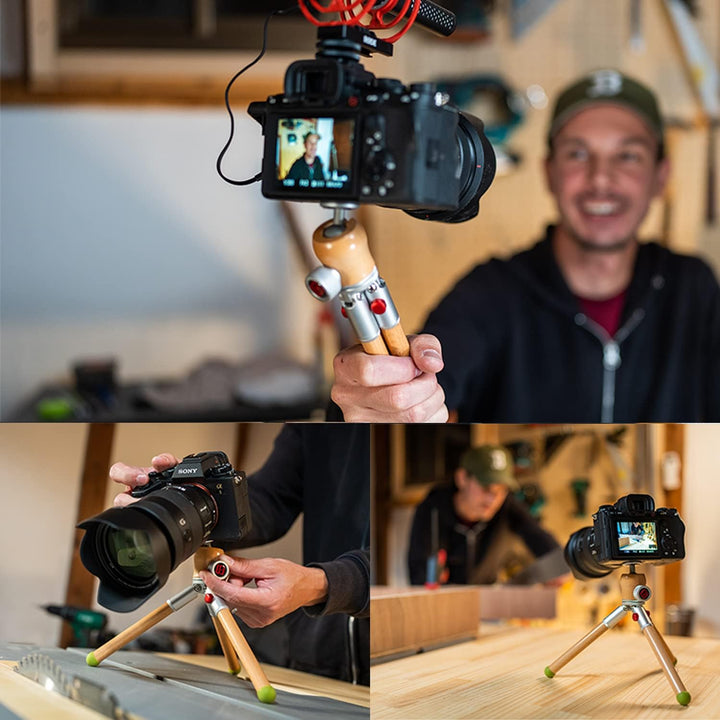 IFOOTAGE Timberpod Minipod aus Buche, Holzstativ, 1/4 Zoll Schraube, 360° und 90° Flexibler Kugelkop